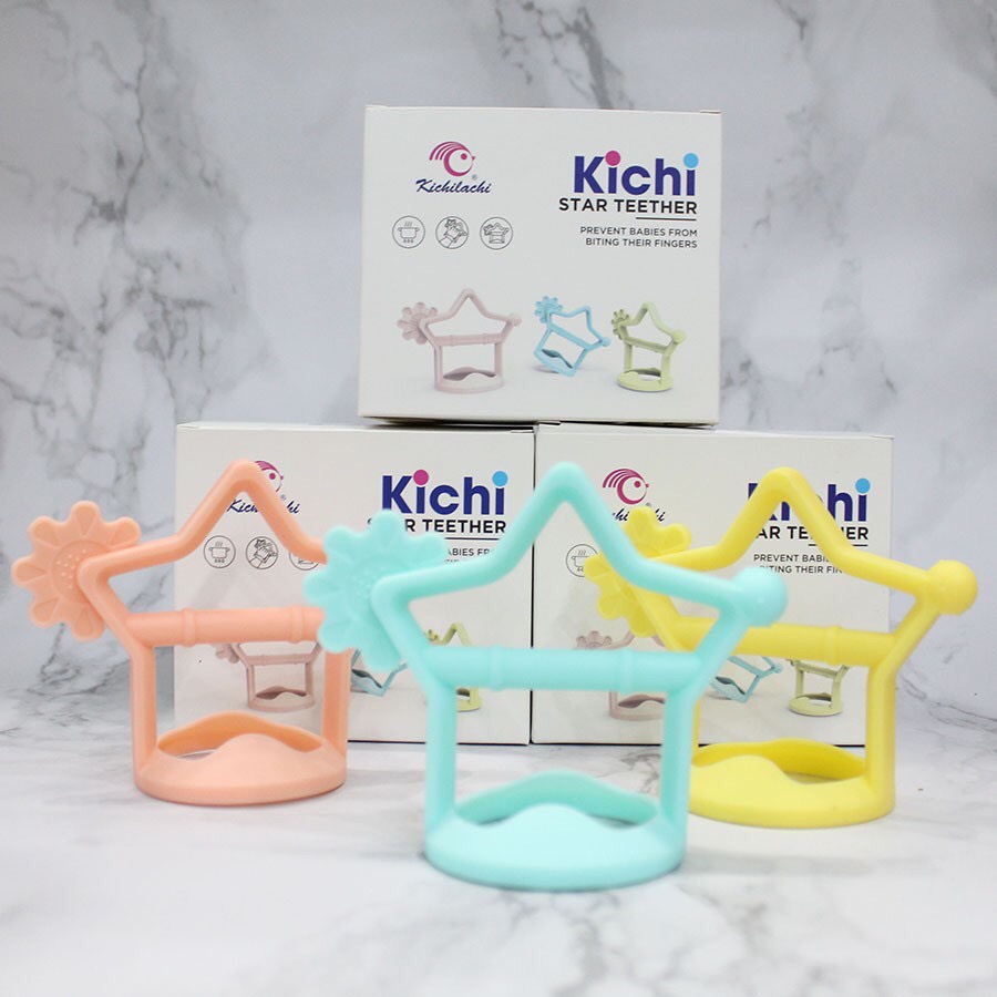 Gặm Nướu Cho Bé Kichi Hình Ngôi Sao,Chất Liệu 100% Slicone, Có Quai Cầm Chống Rơi, Cho Bé 3 Tháng Trở Lên!