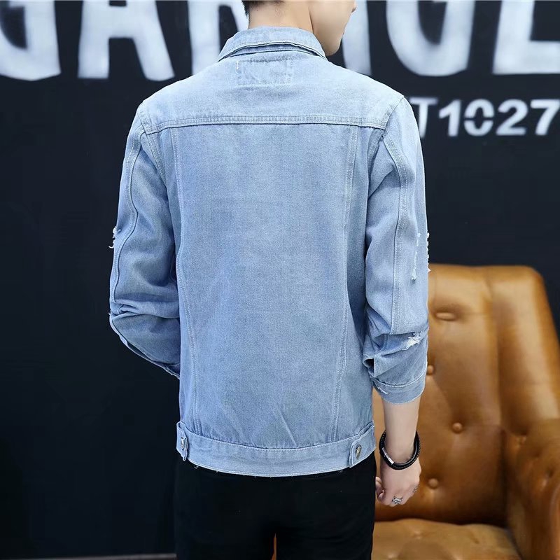 Áo Khoác Denim Dài Tay Với Thiết Kế Phối Rách Cá Tính Dành Cho Nam