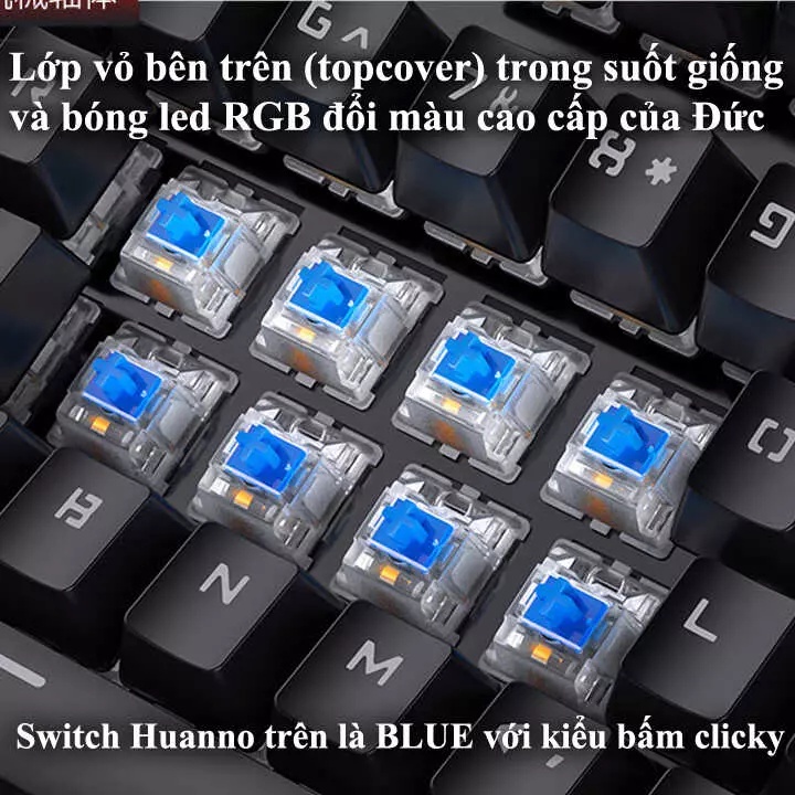 Bàn phím cơ YINDIAO ZK4 NÚT TRÒN 104 phím cơ tiêu chuẩn (LED rainbow, Blue Switch)