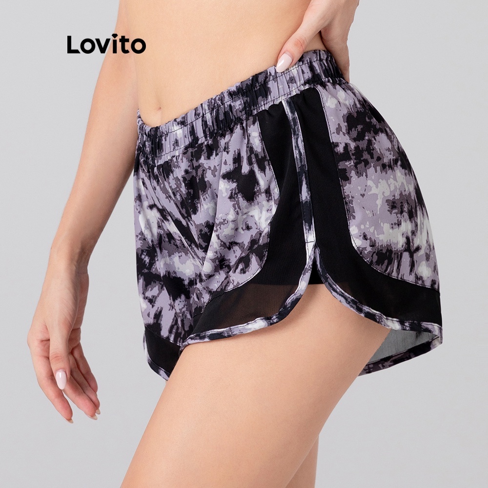 Quần đùi Lovito phong cách thể thao phối lưới L05059 (nhiều màu sắc)