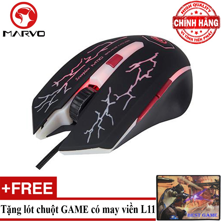 Chuột chuyên Game 6D Marvo M110 Đèn Led nhiều màu + Tặng lót chuột game L11