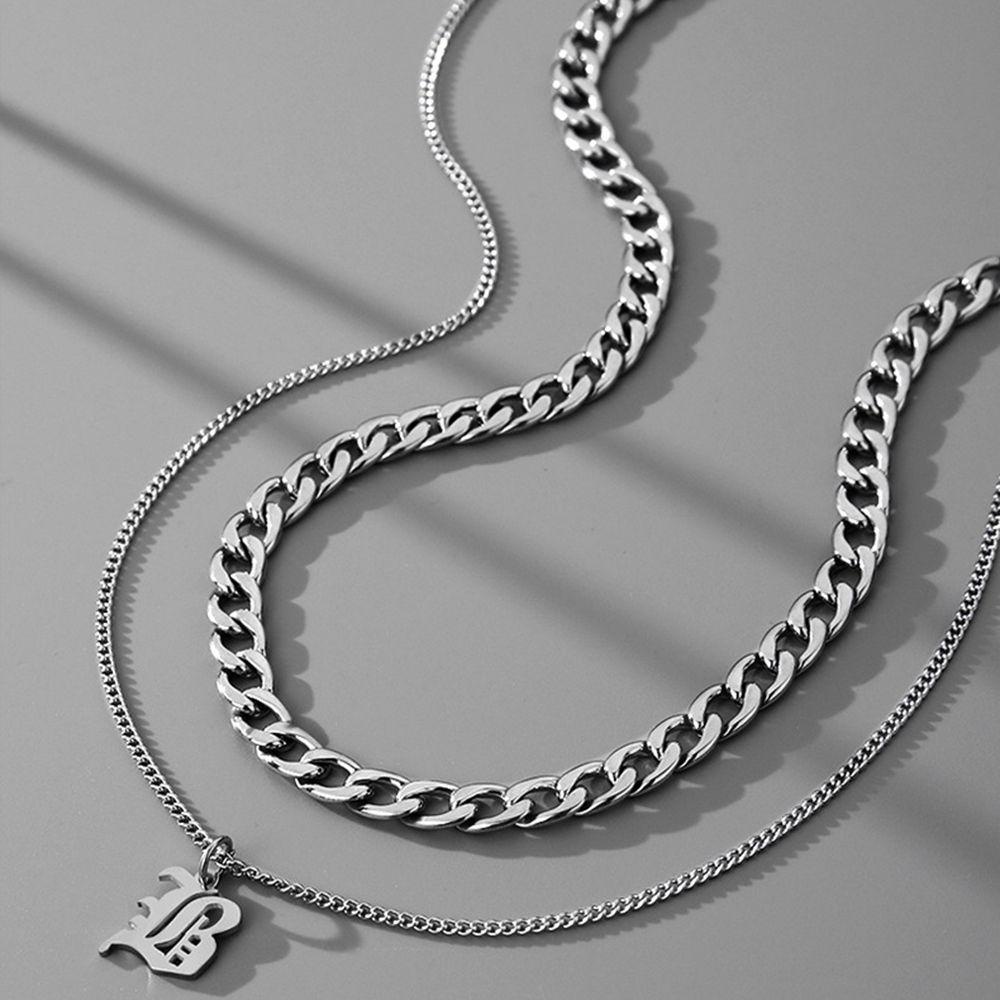 Vòng cổ Hai Lớp Bằng Thép Titan Dày Dặn Phong Cách Hàn Quốc Cho Nam Nữ