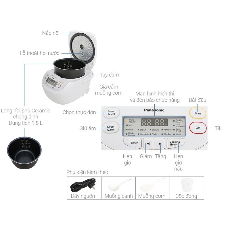 Nồi cơm điện tử Panasonic 1.8 lít SR-CL188WRA