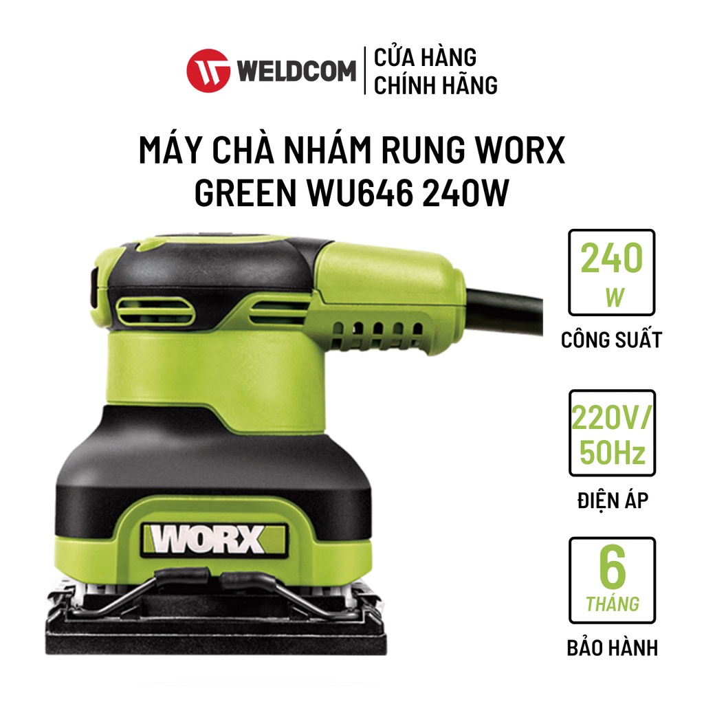 Máy Chà Nhám Rung WORX GREEN WU646 Có Bọc Cao Su Bảo Vệ An Toàn Với Môi Trường 240W