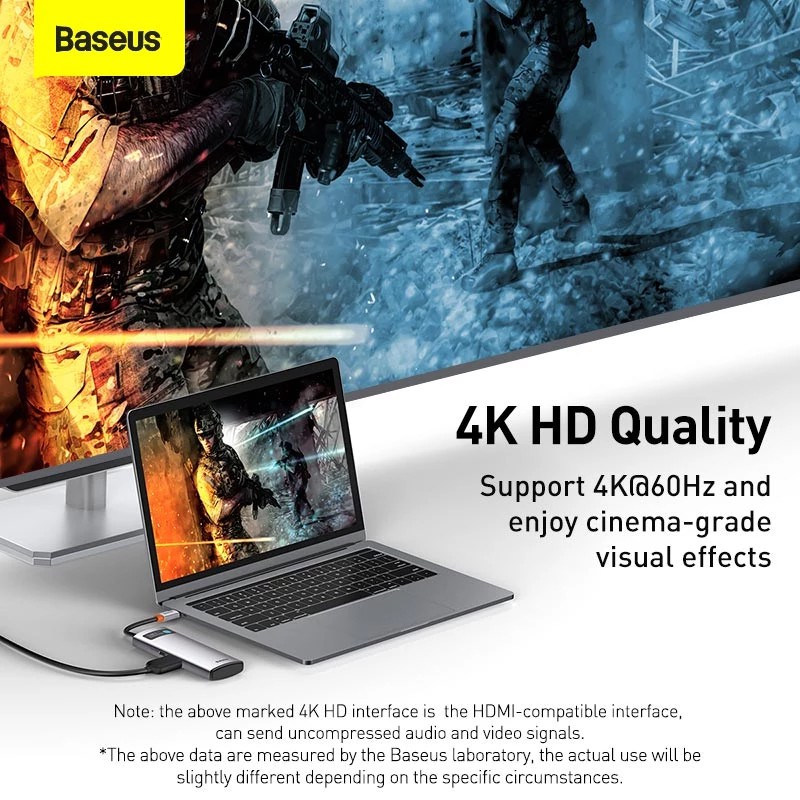 Cổng chuyển đổi Baseus Metal Gleam Hub Type C 4 in 1 HDMI 4K USB 3.0 USB 2.0 PowerDelivery cho điện thoại Macbook Window