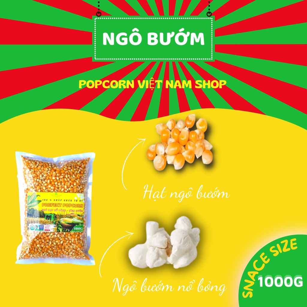 Sét 1Kg ngô mỹ hình cánh bướm & 500ml dầu bơ nổ bắp rang bơ tại nhà