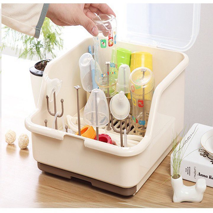 Khay đựng bình sữa có nắp đậy, giá úp bình sữa hình gấu