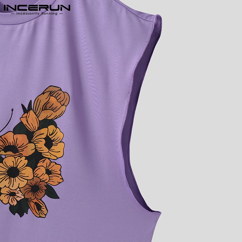 INCERUN Áo Ba Lỗ Nam In Hình Bướm