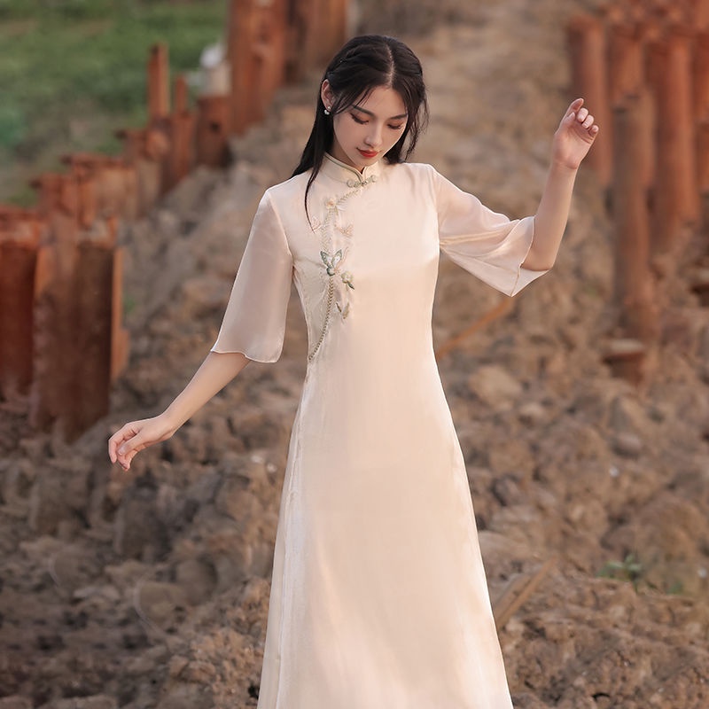 Đầm Sườn Xám Cách Tân Tay Lửng Thời Trang Mùa Hè Phong Cách Retro 2022 Dành Cho Nữ