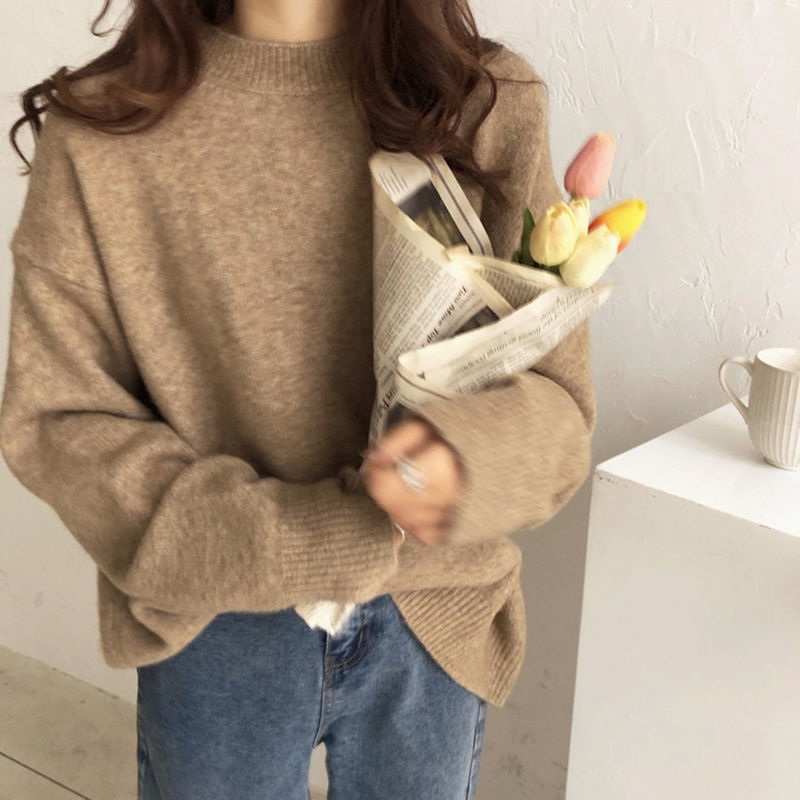 Áo len nữ cổ tròn dáng rộng phong cách Nhật Bản | BigBuy360 - bigbuy360.vn