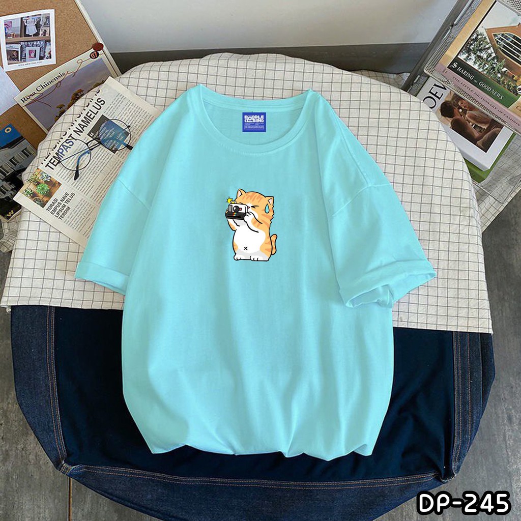 Áo Thun Nam Nữ Tay Lỡ Unisex Phông Trơn Oversize Form Rộng Basic Tee MÀU XANH BIỂN SÁNG HÌNH HUSKY VÀ MÈO