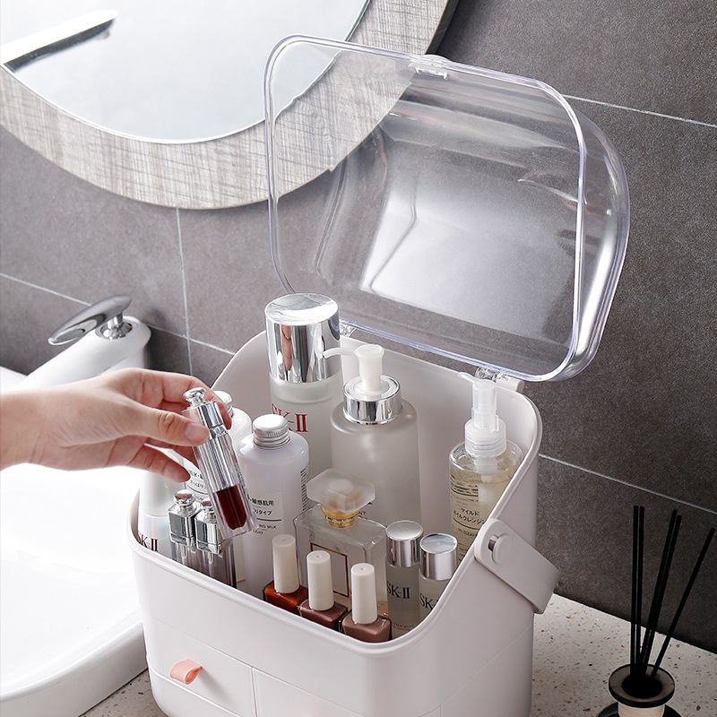 Hộp Đựng Mỹ Phẩm Có Quai Xách Chống Bui, Tủ Đựng Đồ Trang Điểm Chất Liệu Nhựa ABS Sang Trọng