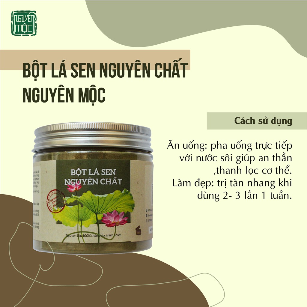 Bột lá sen nguyên chất Nguyên Mộc hỗ trợ ngừa nám tàn nhang giảm nếp nhăn bình ổn huyết áp cải thiện giấc ngủ