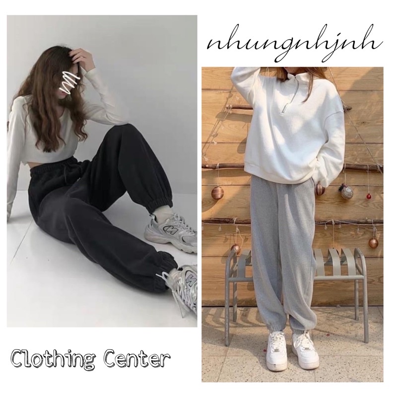 Quần Jogger Nữ Ống Rộng Bo Gấu Chất Nỉ Tăm Dày Dặn Ấm Áp Co Dãn Tốt