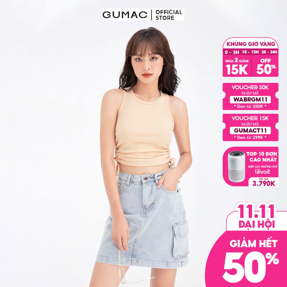 [Mã WABRGB11 giảm 10% đơn từ 250k] Áo thun nữ sát nách rút sườn GUMAC màu be cá tính ATB637