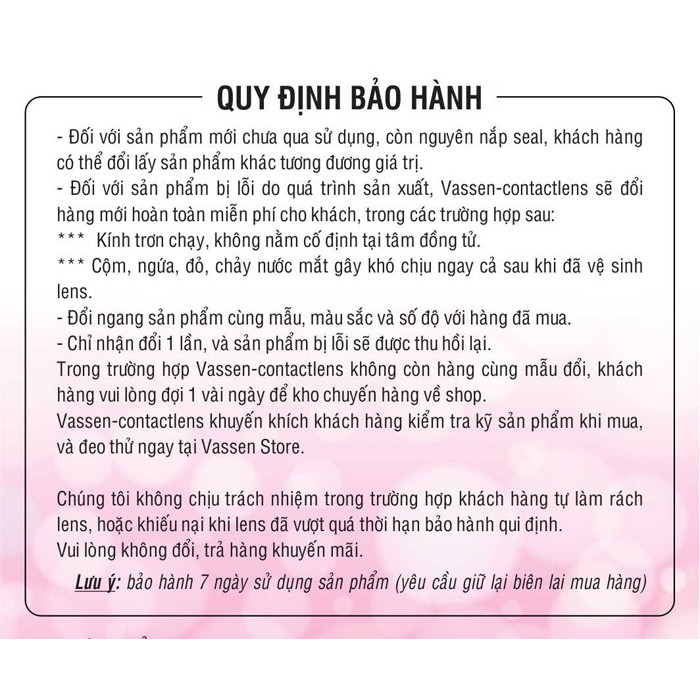 Kính áp tròng cận trong suốt Hàn Quốc Vassen Sexy Me cho mắt nhạy cảm có độ cận từ 1 đến 10 độ