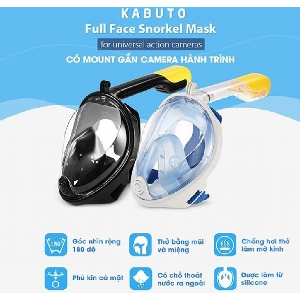 Kính Bơi Chuyên Nghiệp, Mặt Nạ Lặn Biển Full Face View 180Độ Kèm Ống Thở Ngăn Nước Cao Cấp