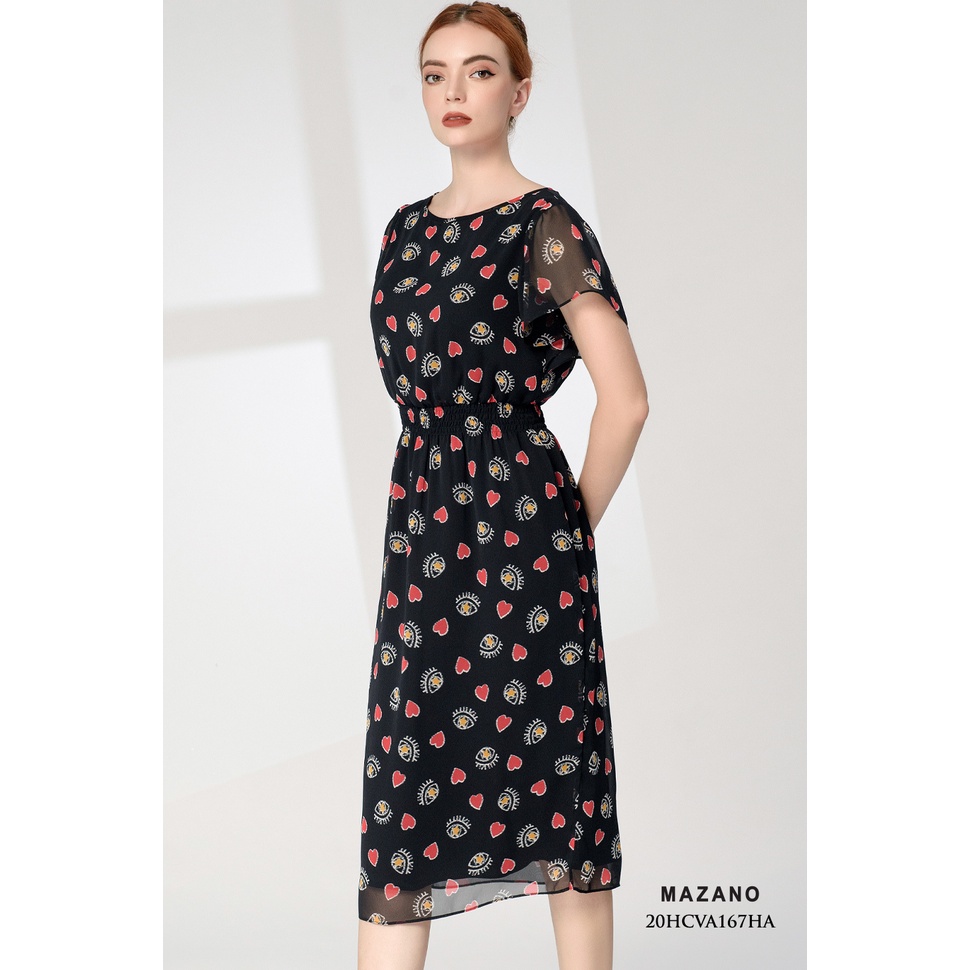 Váy họa tiết cổ tròn giúm eo MAZANO MS 20HCVA167HA