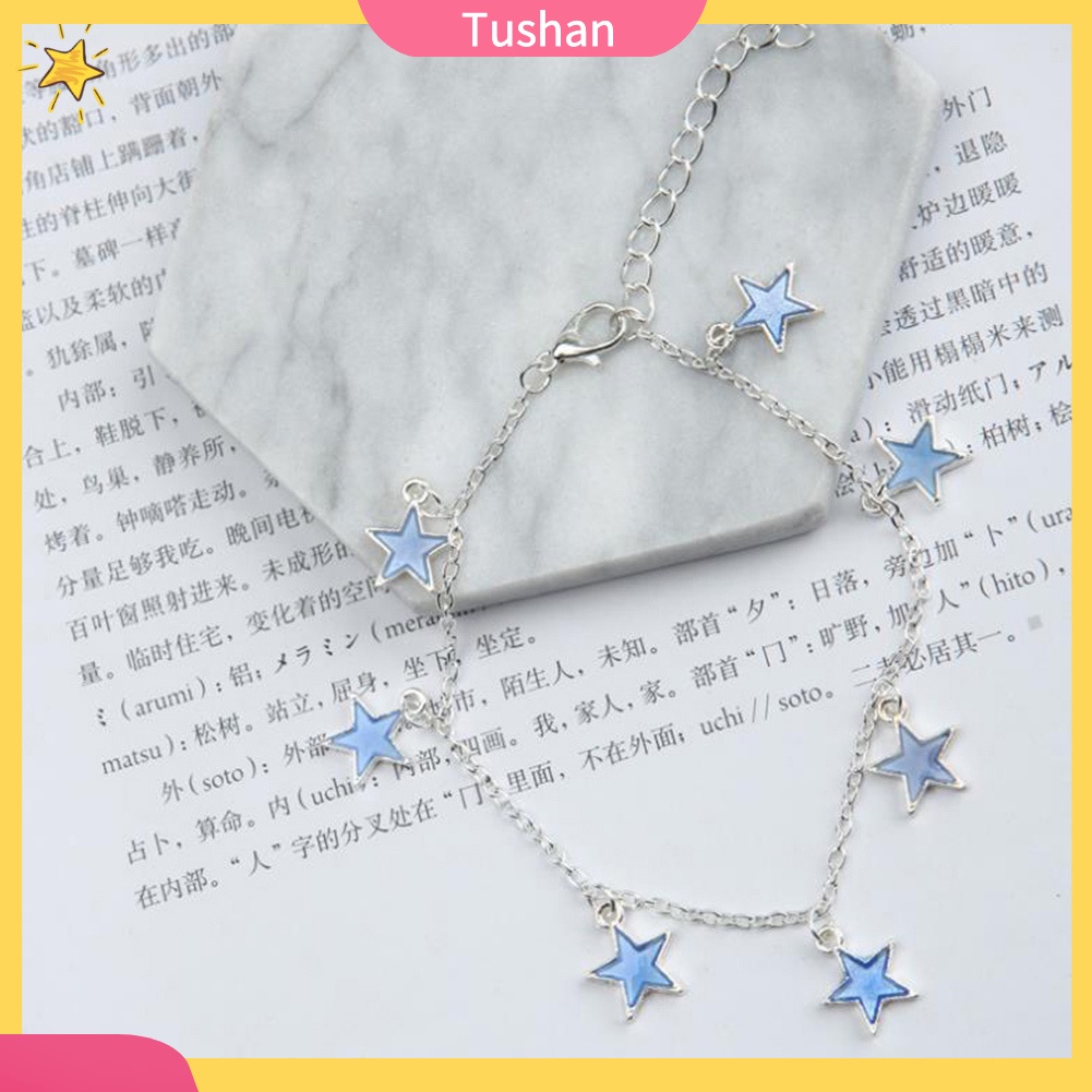 TUSH_Fashion Unisex Blue Fluorescent Pentagonal Star Tassel Beach Anklet Bracelet