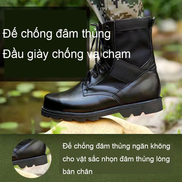 Giày da nam cao cổ  bót  Chất liệu da cao cấp chống thấm nước leo núi thể thao lính SWAT mũi thép