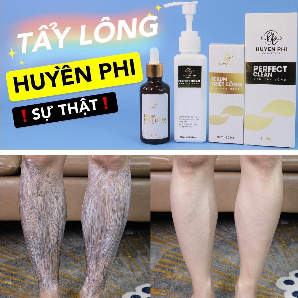 Kem Tẩy Lông Perfect Clean Huyền Phi 120ml + Serum triệt lông 20ml loại bỏ mọi loại lông không đau rát