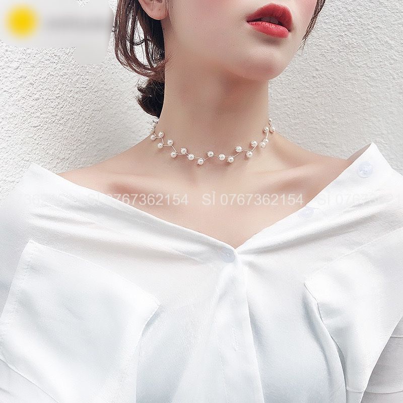 Dây Chocker Nữ Đính Ngọc Trai Nhân Tạo, Dây Chuyền Nữ Sexy Tạo Dáng Thon Cho cổ