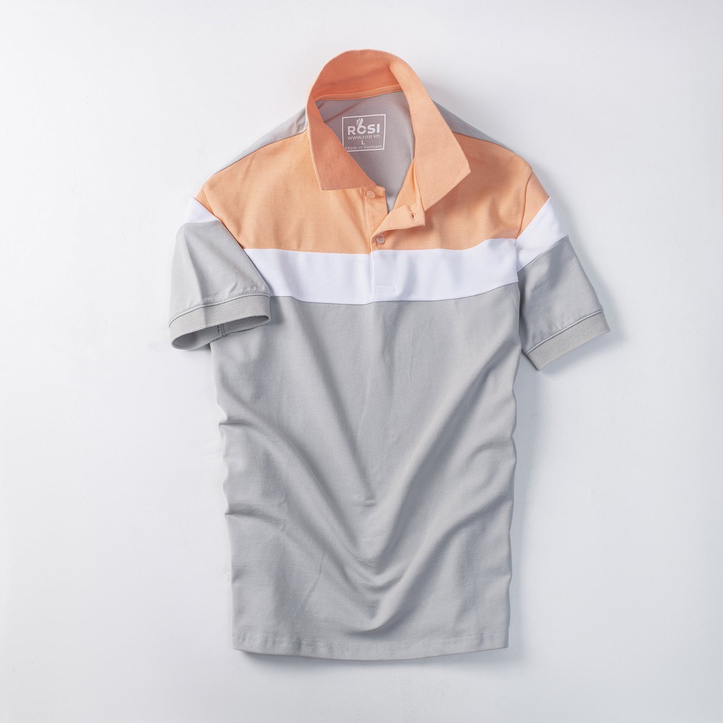 Áo thun nam cao cấp Rosi PL12 cổ polo tay bo ngắn,vải cotton cá sấu phối màu cam xám,dáng ôm (Slimfit) xẻ tà trẻ trung. | BigBuy360 - bigbuy360.vn