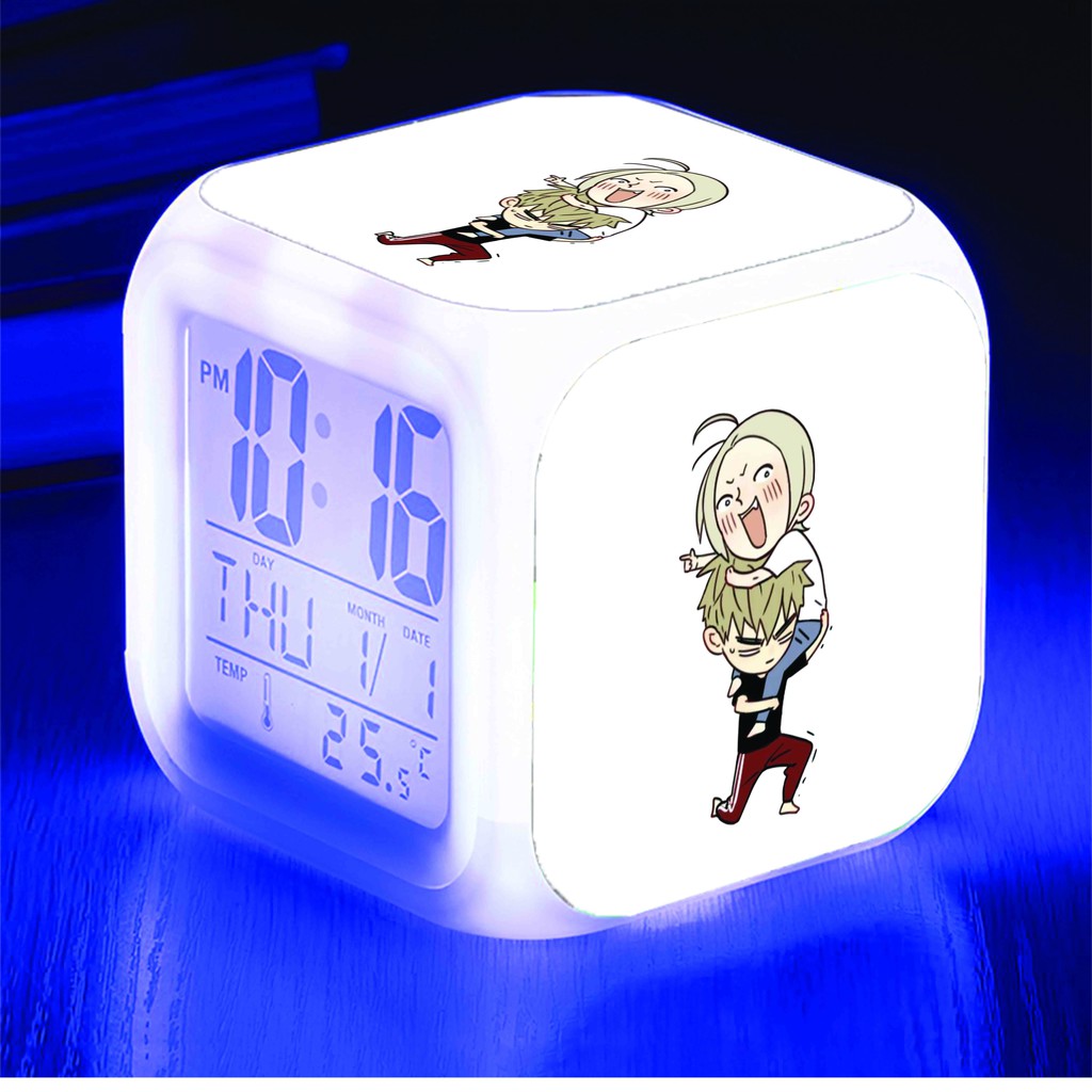 Đồng hồ báo thức để bàn in hình 19 DAYS anime chibi LED đổi màu xinh xắn tiện lợi