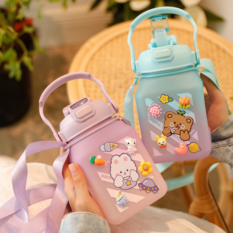 Bình Nước 1200ML Kèm Ống Hút Dung Tích Lớn Phong Cách Hàn Quốc Dễ Thương