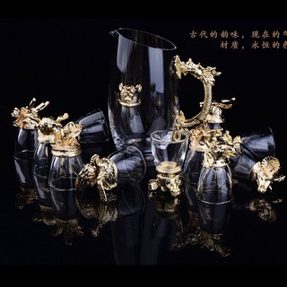Bộ Ly 12 Con Giáp Thủy Tinh Cao Cấp, Đế Mạ Vàng 18K