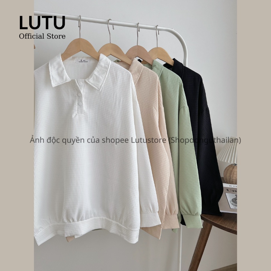 Set cotton tổ ong nữ áo dài tay cổ hai khuy mix quần short kiểu dáng năng động