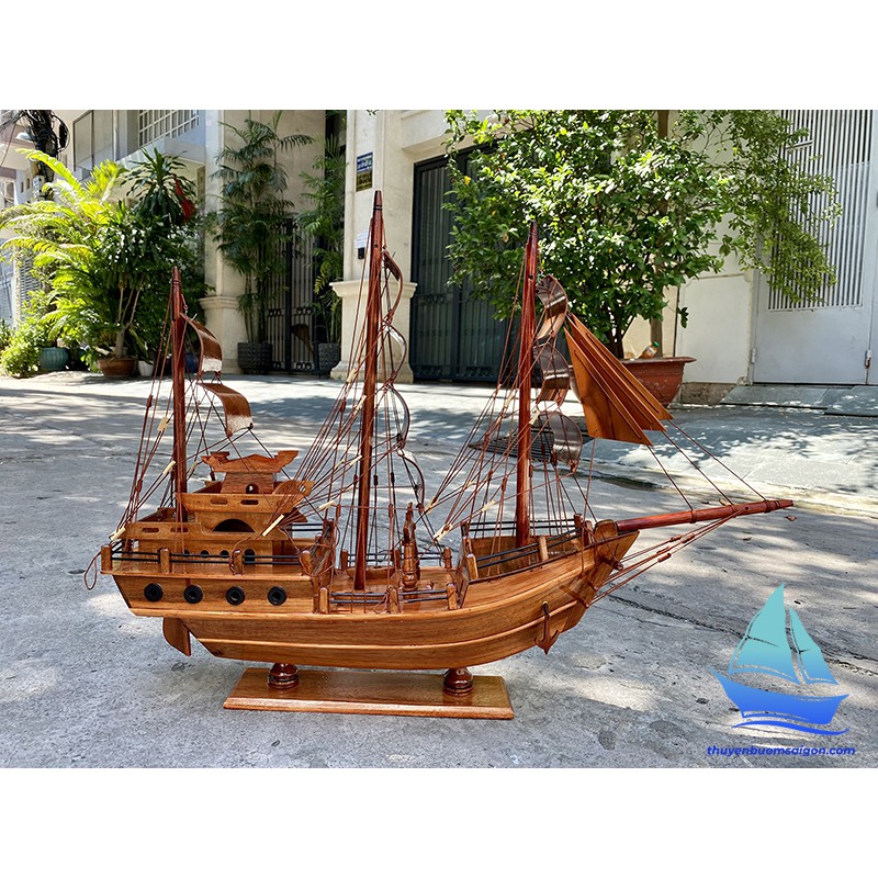 Thuyền buồm gỗ phong thủy dài 75cm gỗ Hương, thuyền gỗ cao cấp trang trí phòng khách, quà tặng doanh nghiệp