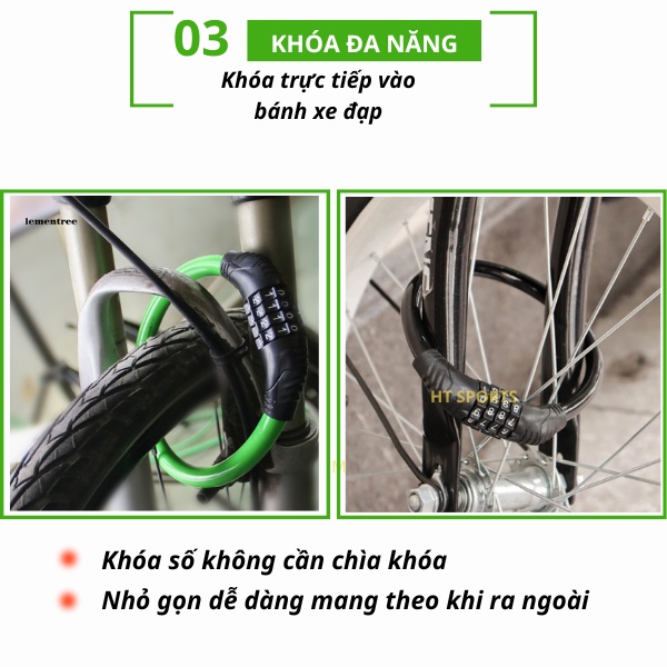 Khóa xe đạp thể thao chống trộm 4 số an toàn dễ sử dụng, khóa bánh xe cao cấp