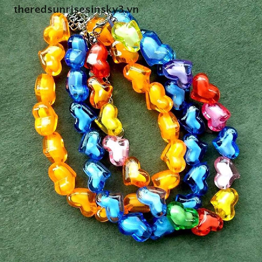 Vòng Cổ Choker Hình Trái Tim Bằng Acrylic Nhiều Màu Phong Cách Hip Hop Punk Cho Nữ