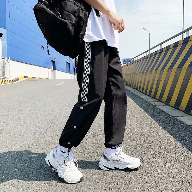 Men's Plaid Trousers Breasted Korean Men's Wide-leggings Fashion Simple Baggy Pants Unisex Straight Pants Sweatpants