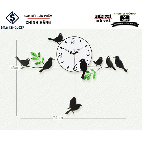 [DH-002] Đồng Hồ Treo Tường Bầy Chim Én (Tặng Decal trang trí + Bộ Kim dự phòng + Đinh treo chống hỏng tường)