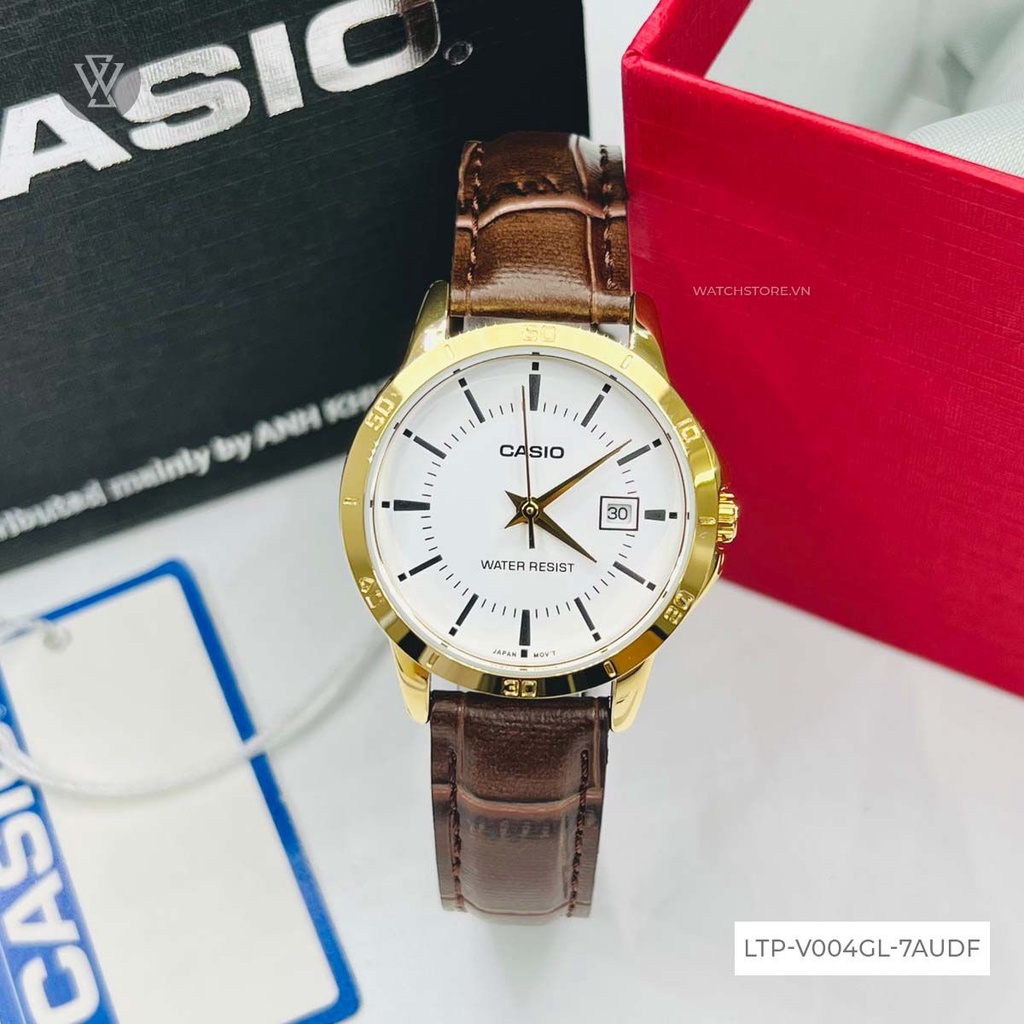 Đồng Hồ Quartz Nữ Casio WATCHSTORE LTP-V004GL-7AUDF Thiết Kế Mặt Tròn Kính Khoáng 29mm, Dây Da, Vỏ Thép Không Gỉ