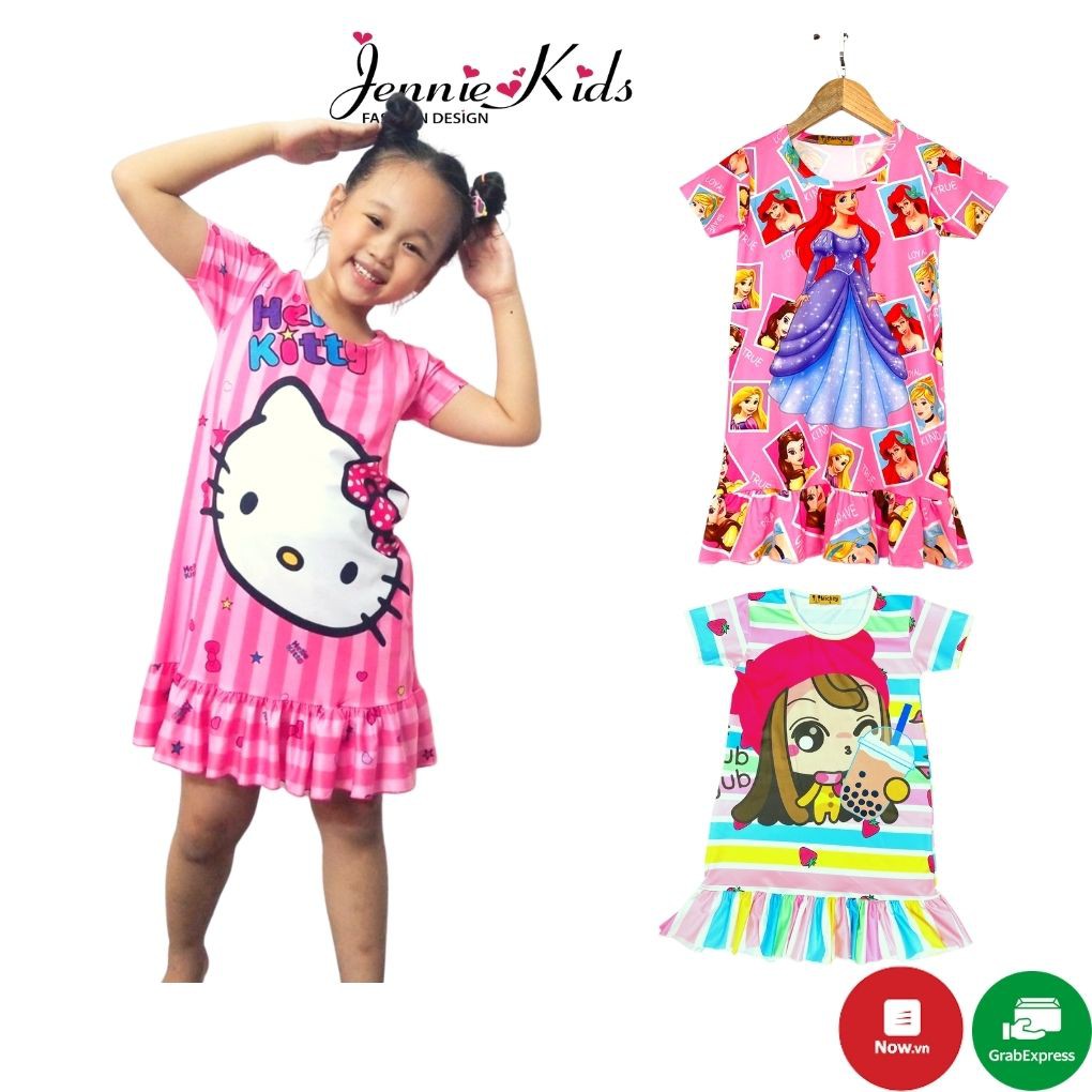 Váy bé gái,đầm bé gái size nhỡ 16-32kg,vải 3D cotton Jennie kids J405