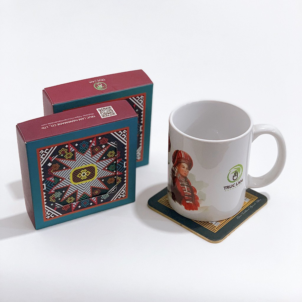 Bộ Lót Ly Lót Cốc Giấy Ép Cán Lụa 6 Chiếc In Hình Chủ Đề Hoa Văn Dân Tộc - Trúc Lâm Handmade