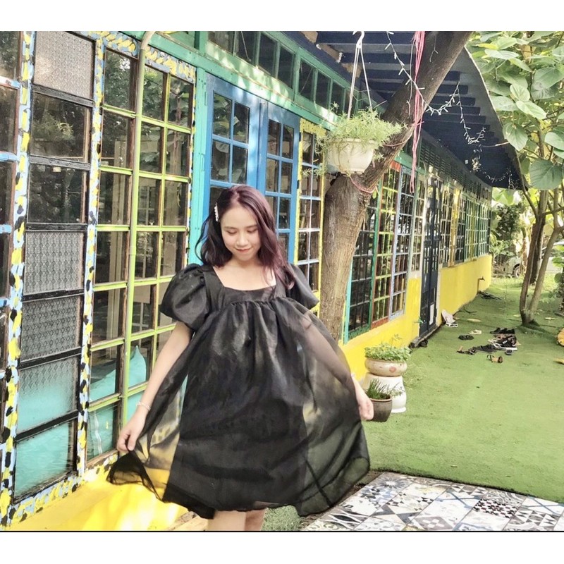 Đầm nữ babydoll đi học đi chơi  melissa dress  thiết kế cổ vuông caocaobycaochen 2 màu đen trắng có bigsize