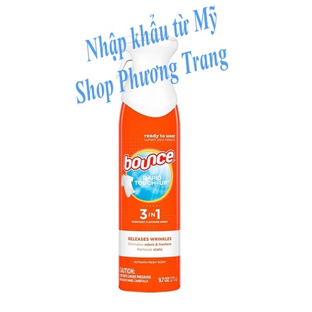 Xịt thẳng ,loại bỏ tĩnh điện và thơm quần áo không cần là Bounce 3in1 275g - USA
