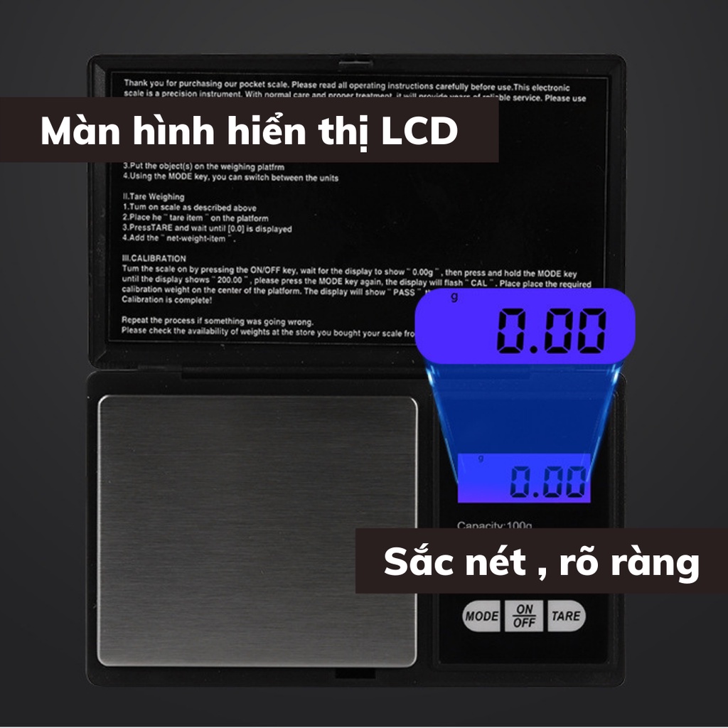 Cân điện tử tiểu ly mini định lượng 0,01g - 500g làm bánh nhà bếp độ chính xác cao có nắp tặng kèm pin AA