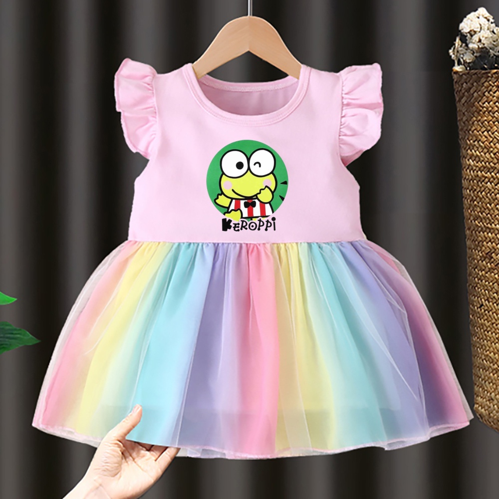 Đầm Xòe Công Chúa In Hình Mèo kitty Màu Cầu Vồng Dễ Thương Cho Bé Gái