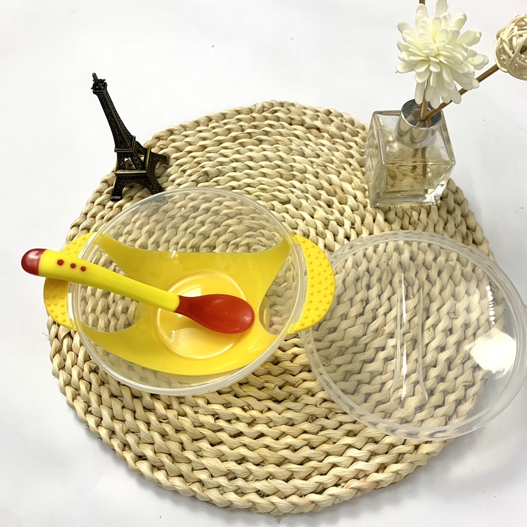 Bát ăn dặm, BỘ BÁT CHỐNG ĐỔ CÓ NẮM KÈM THÌA  BÁO NÓNG