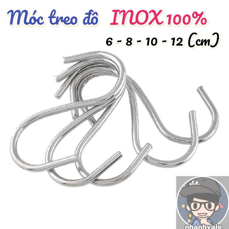 (Giá tốt) Móc treo đồ INOX hình chữ S kích cỡ 6 - 8 - 10 - 12 (cm)