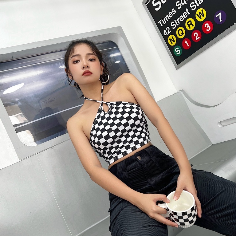 Áo croptop nữ body TOPTIFY kiểu áo ống khoét ngực cột dây yếm Over The Clouds Top AC30