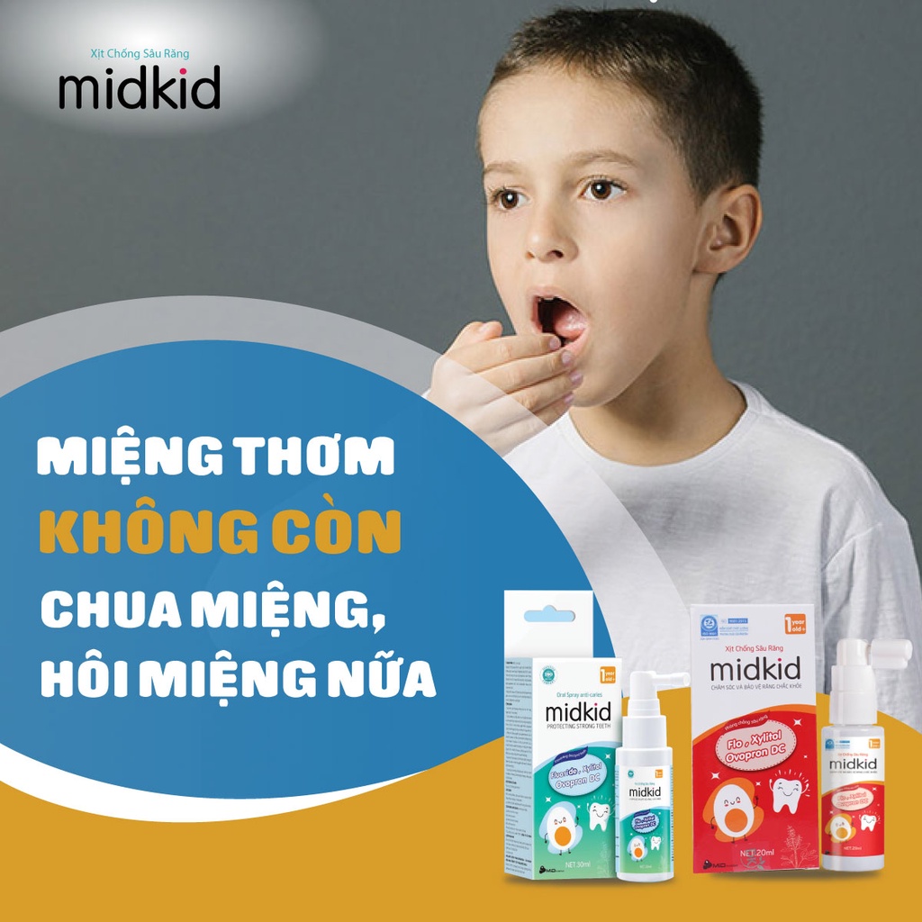 Xịt chống sâu răng Midkid cho bé giảm ố vàng, phòng sâu răng, mủn răng chai 30ml