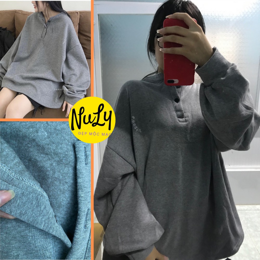 Áo sweater nỉ bông Letters NULY tay bồng, form rộng Oversize kiểu dáng Ulzzang, ASL