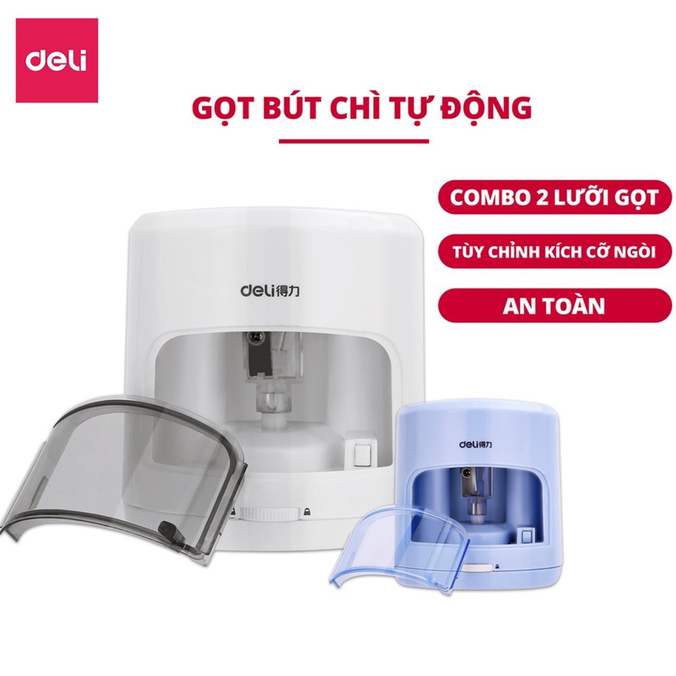 Gọt bút chì điện tự động Deli Chuốt màu chì tiện lợi, an toàn và bảo vệ người dùng có thể điều chỉnh ngòi chì - 502