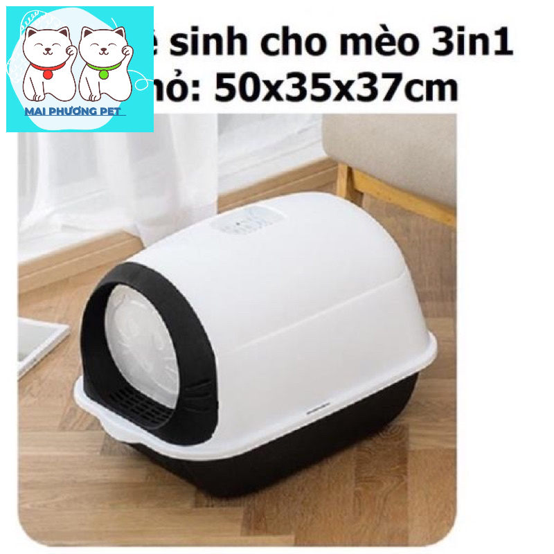 Nhà vệ sinh cho mèo nhỏ dưới 4kg (3in1) dạng hộp kín 3 trong 1 kiêm khay đựng cát và Tặng xẻng xúc cát mèo
